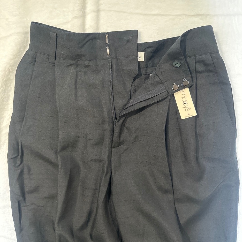 Quiet Luxury Old Money Vintage Black 100% Silk Pleated Trousers HighWaist  6 NWT - Picture 6 of 8